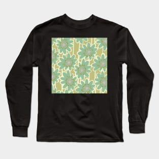 Fun flowerpower pattern in retro style, yellow , pink , turquoise , vanilla and green Long Sleeve T-Shirt